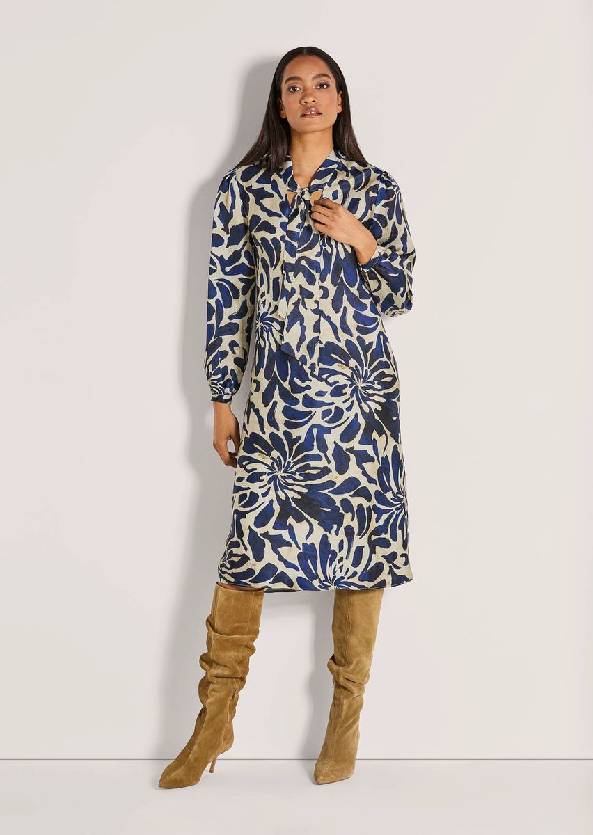 Midi-Kleid mit Blumenmuster und Bindeband