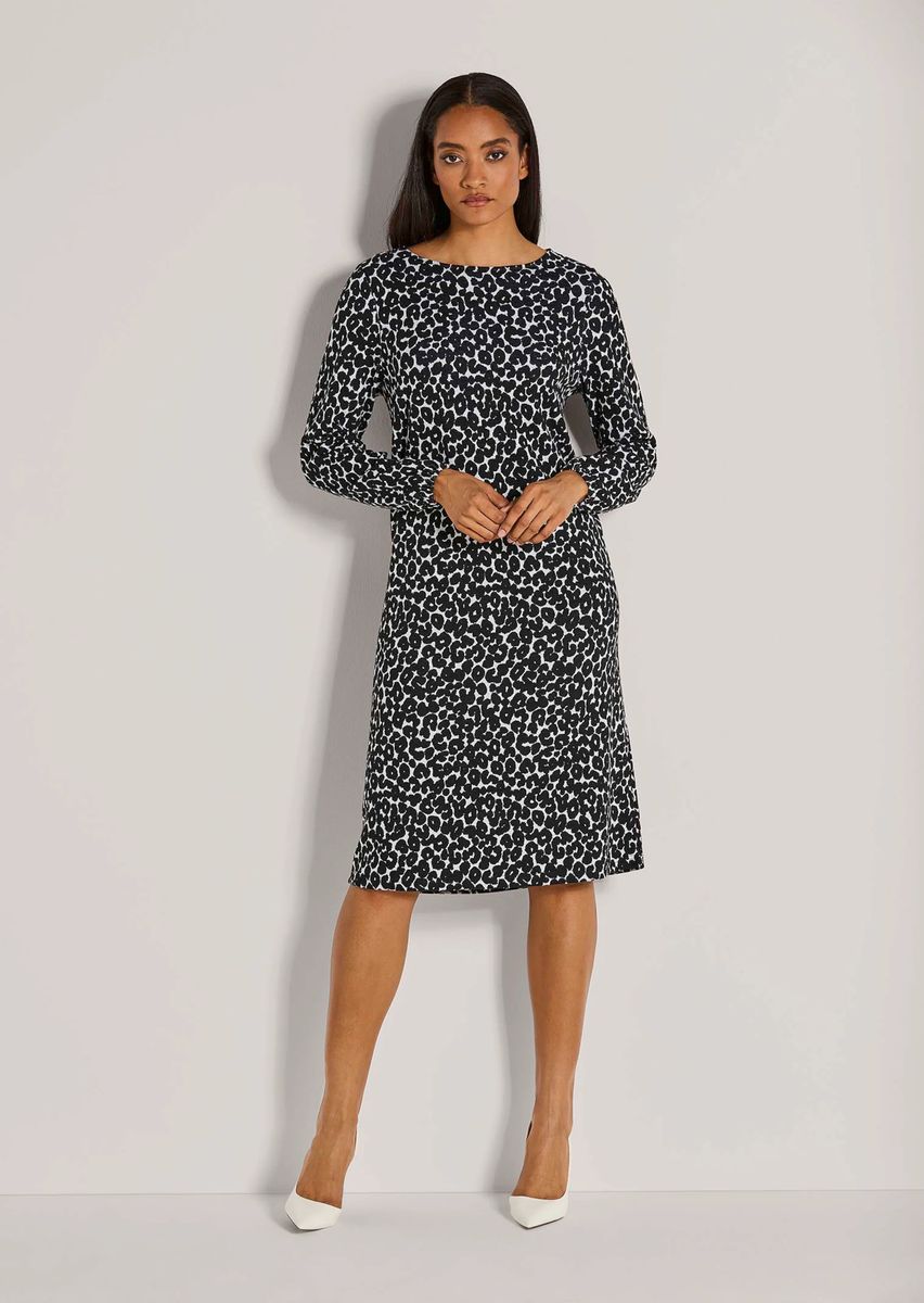 Gerade geschnittenes Jerseykleid mit Leopardenmuster