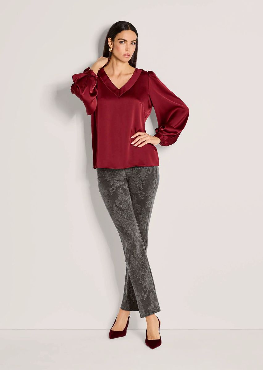 Elegante Satinbluse mit V-Ausschnitt