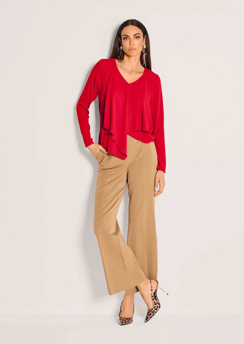 Asymmetrische Volant-Bluse mit V-Ausschnitt