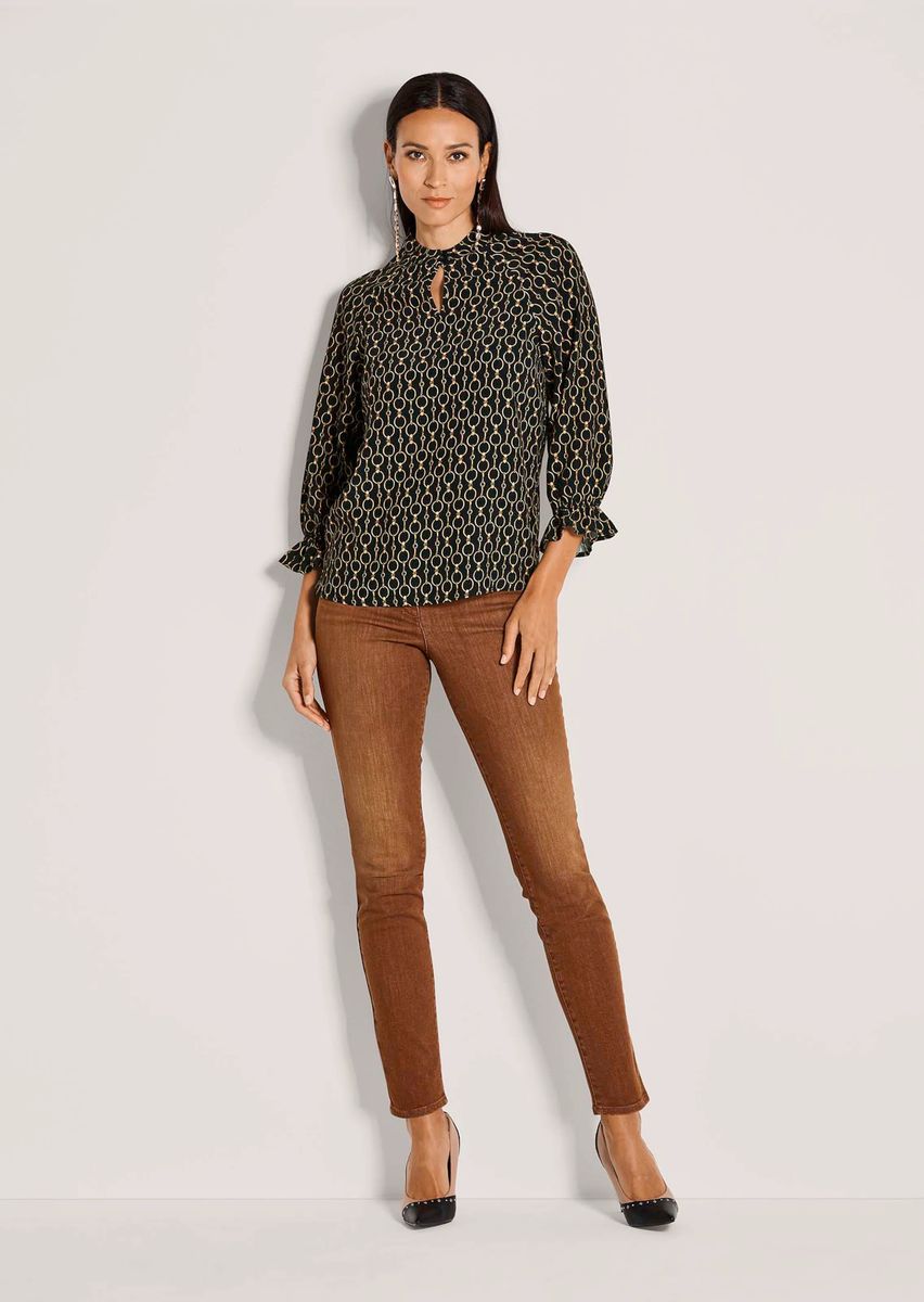 Elegante Kettenprint-Bluse mit Schlüsselloch-Ausschnitt