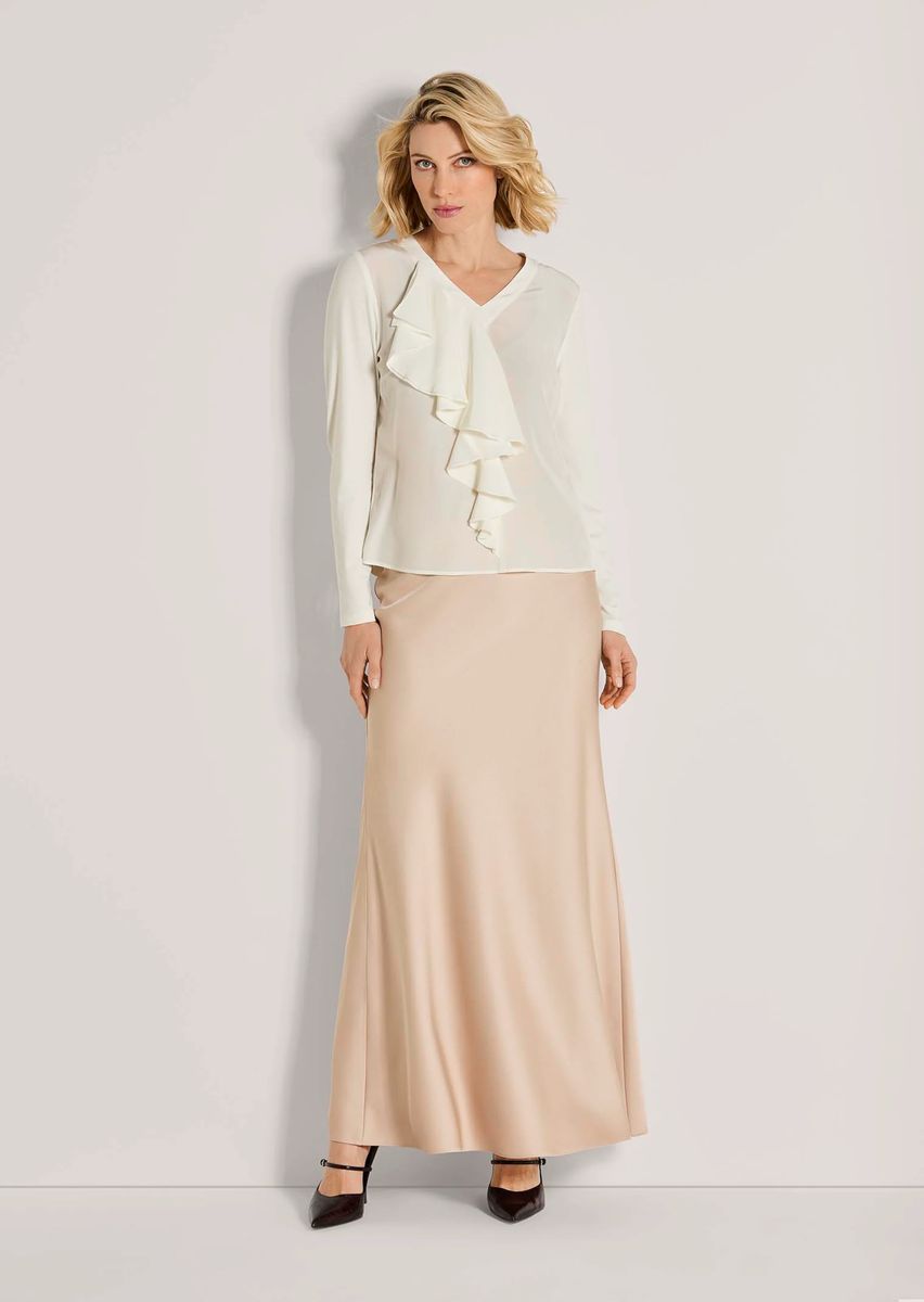 Asymmetrische Volant-Bluse mit Seidenfront