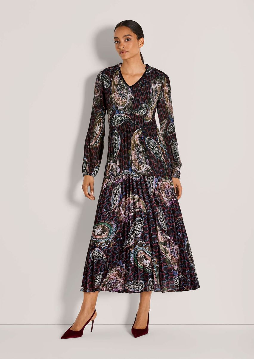 Plissee-Midikleid mit Paisley-Print