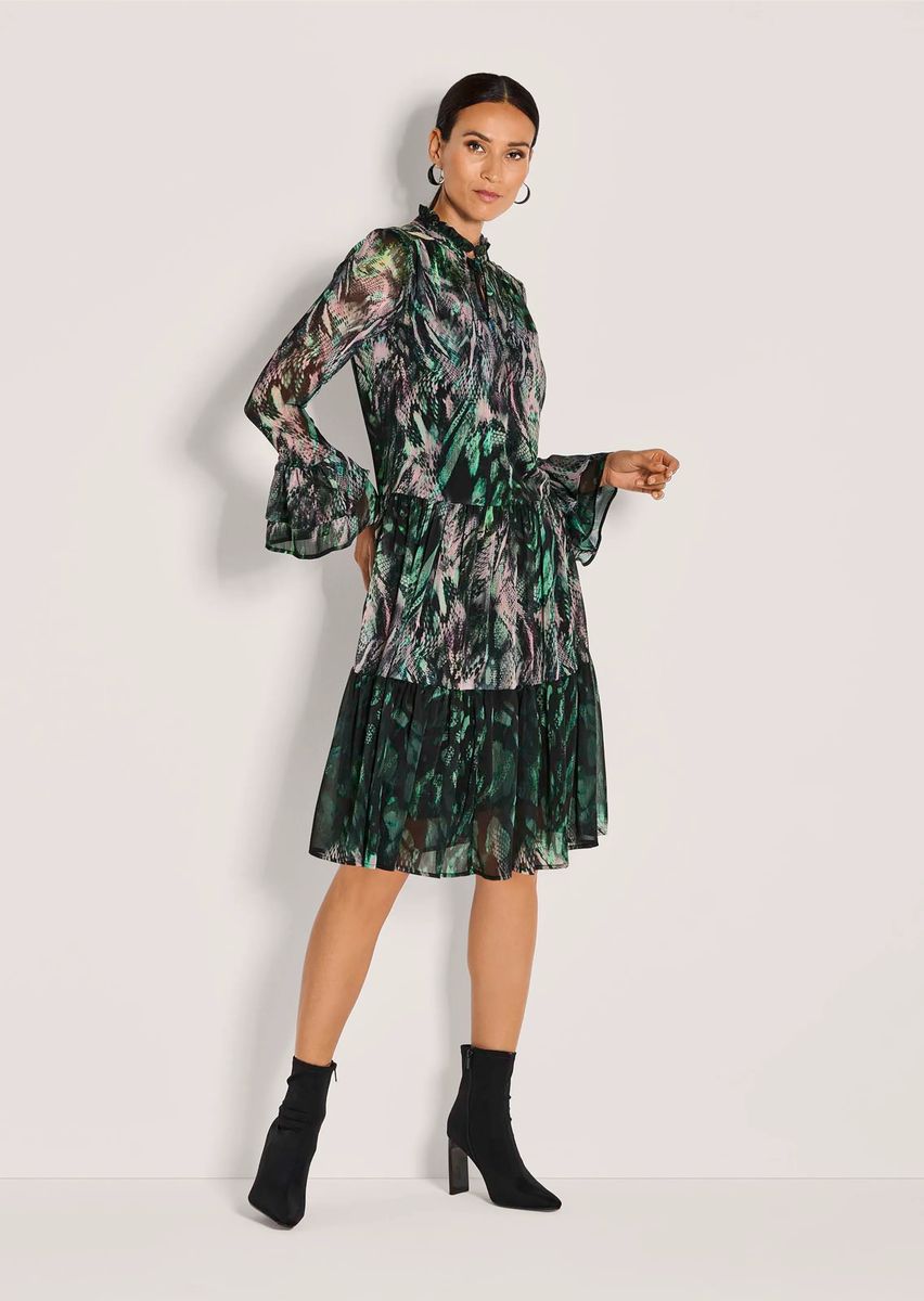 Stufen-Midikleid mit Abstract-Print