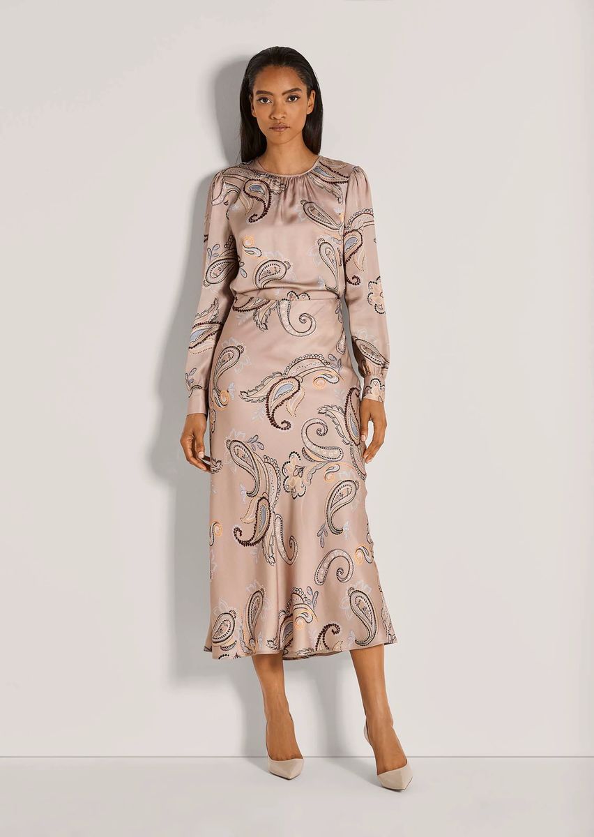 Eleganter Satin-Midirock mit Paisleymuster