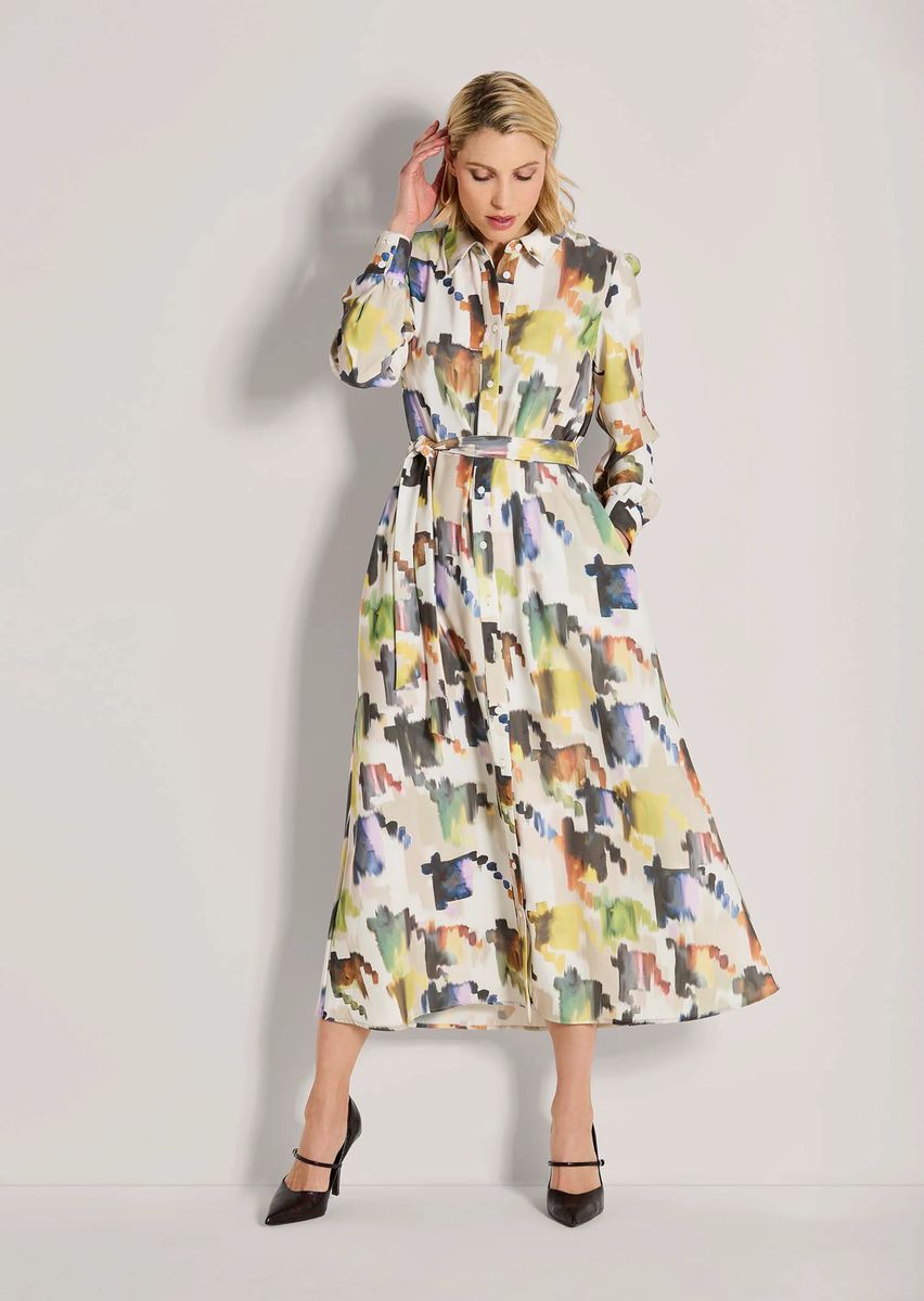 Hemdblusenkleid mit künstlerischem Allover-Print