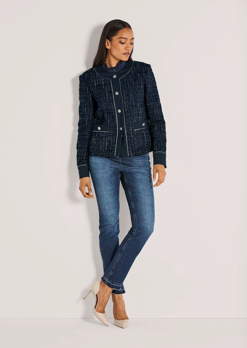 Kragenloser Tweed-Blazer mit Kontrastblenden