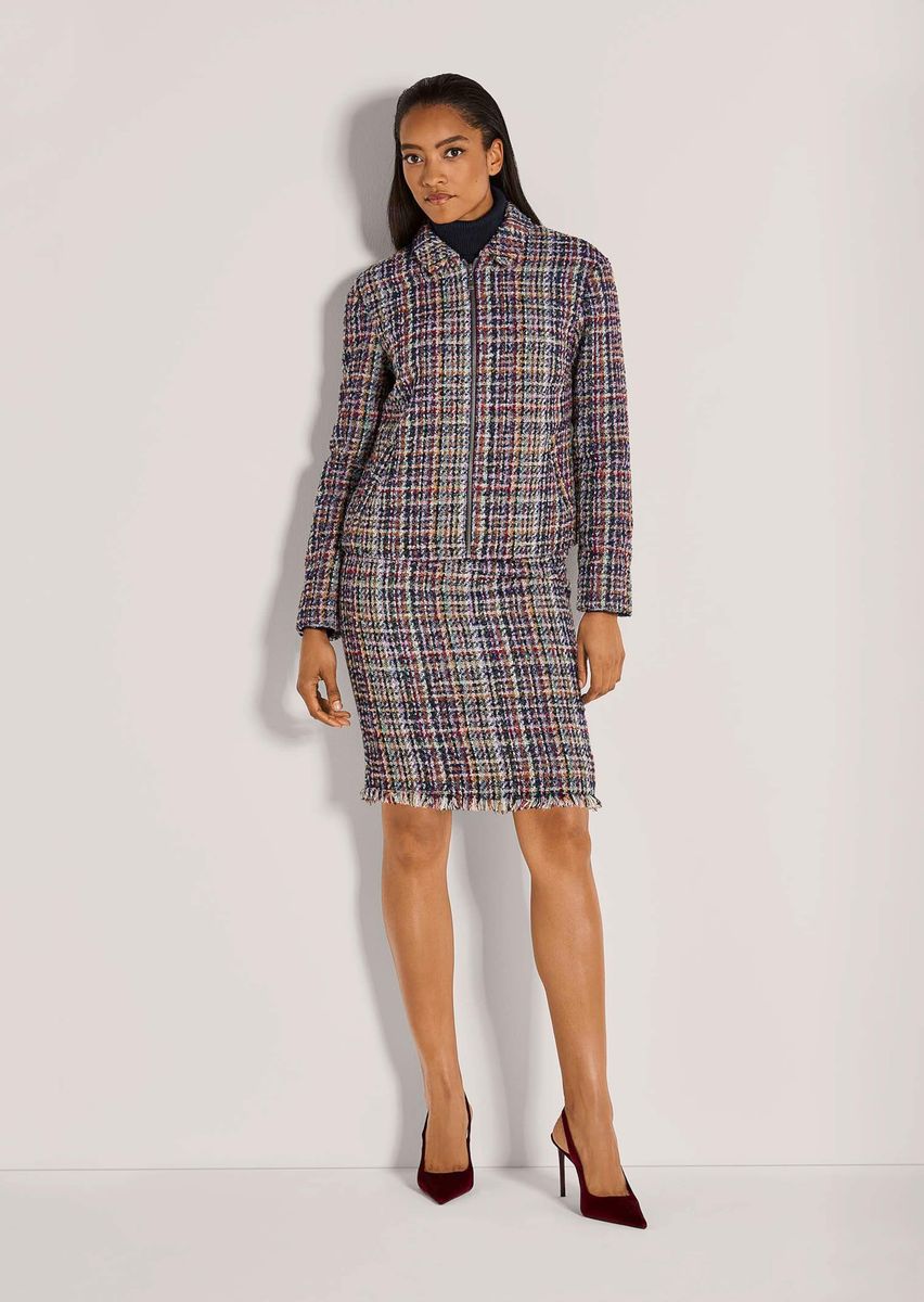 Kurzer strukturierter Tweed-Blazer mit Reißverschluss