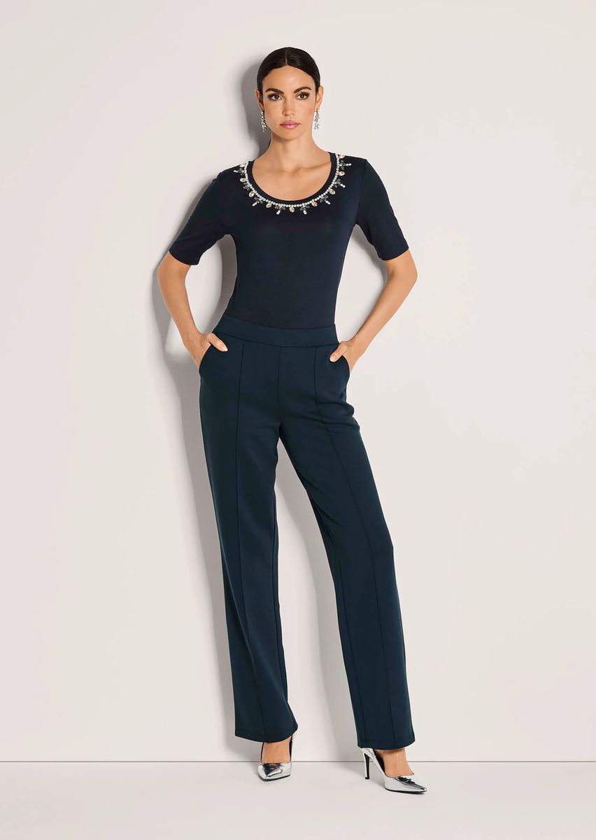 Gerade Jersey-Hose mit Biesen