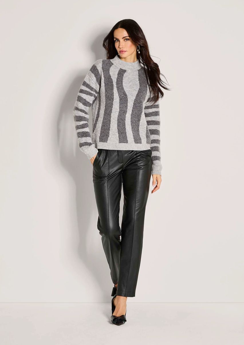 Abstrakter Jacquard-Pullover mit Stehkragen