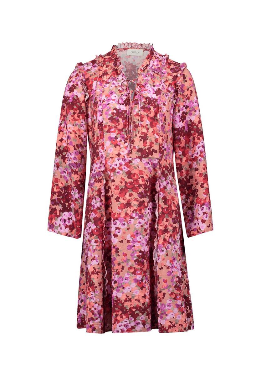 Blumenkleid mit Split-Neck und Rüschen
