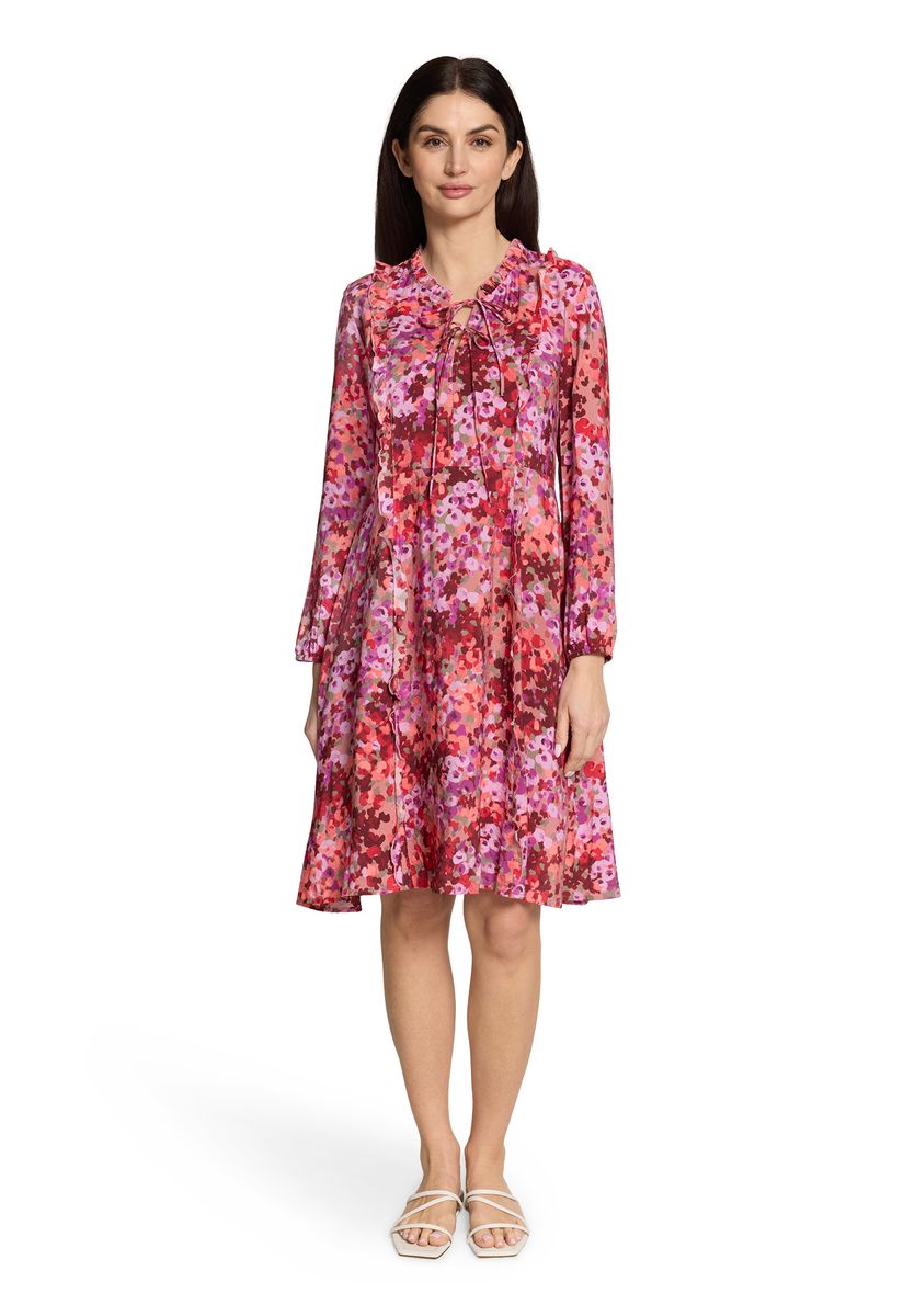 Blumenkleid mit Split-Neck und Rüschen