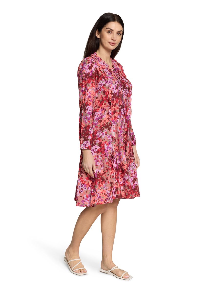 Blumenkleid mit Split-Neck und Rüschen