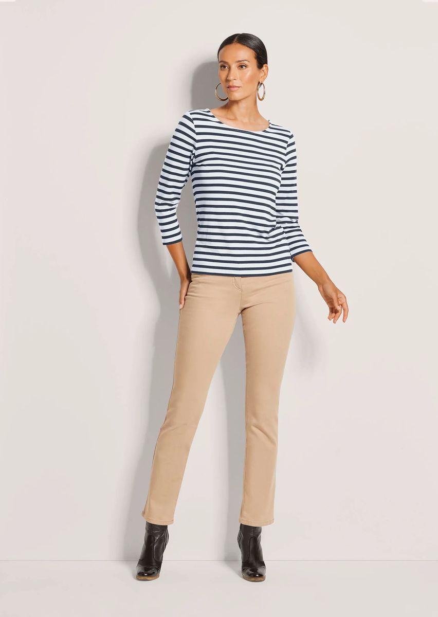 Gestreiftes 3/4-Arm-Shirt mit U-Boot-Ausschnitt