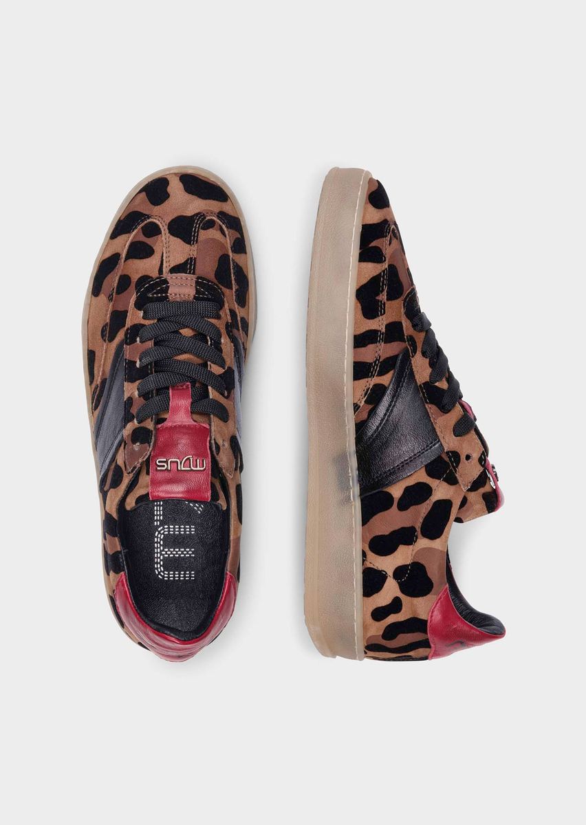 Leder-Sneaker mit Leopardenmuster