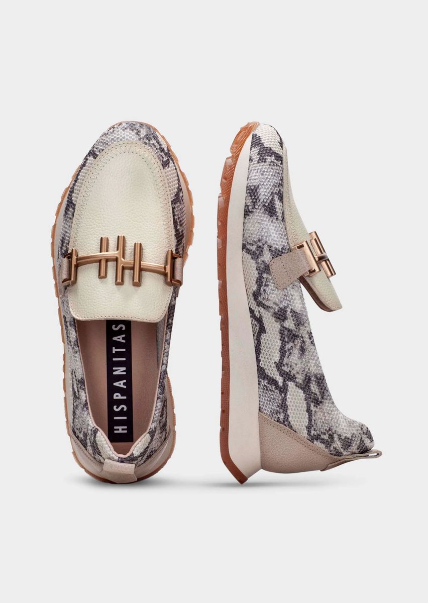 Loafer aus Mesh und Leder mit Schlangenmuster