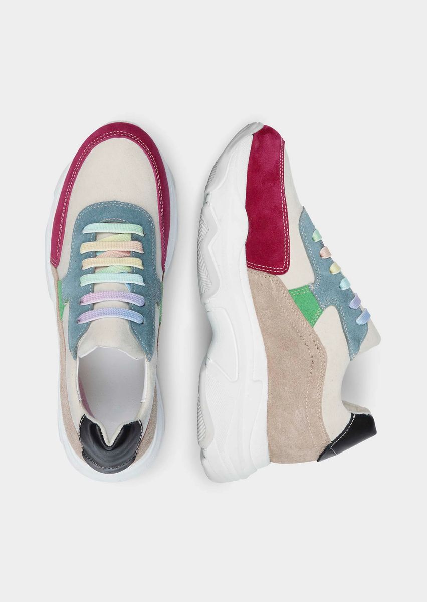 Bunter Chunky Sneaker mit Veloursleder-Einsätzen