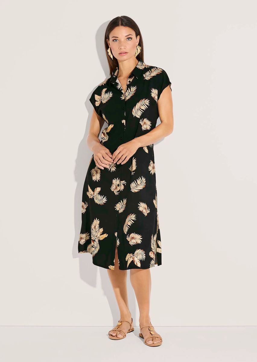 Hemdblusenkleid mit tropischem Blattmuster