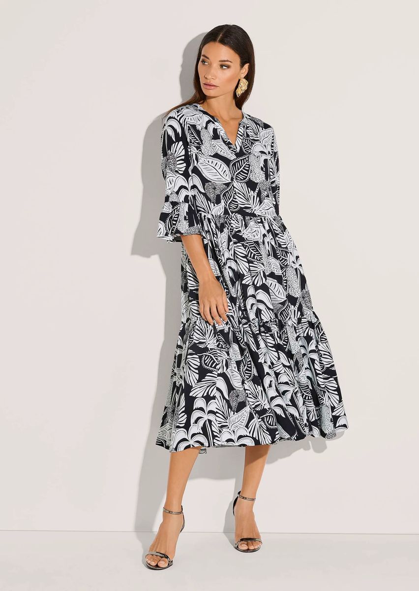 Gestuftes Midikleid mit Blätterprint