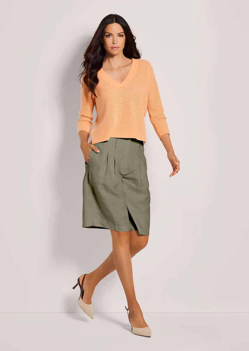 Lockerer V-Ausschnitt Ajour Strickpullover