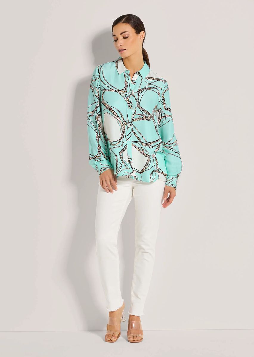 Gemusterte Hemdbluse mit Unikat-Print