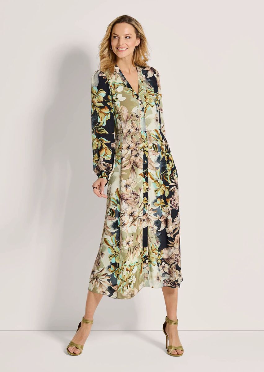 Hemdblusenkleid mit floralem Unikat-Print
