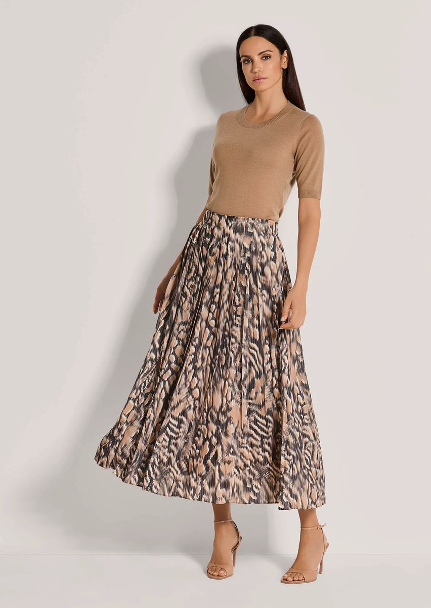 Eleganter Plissee-Midi mit Animal-Print