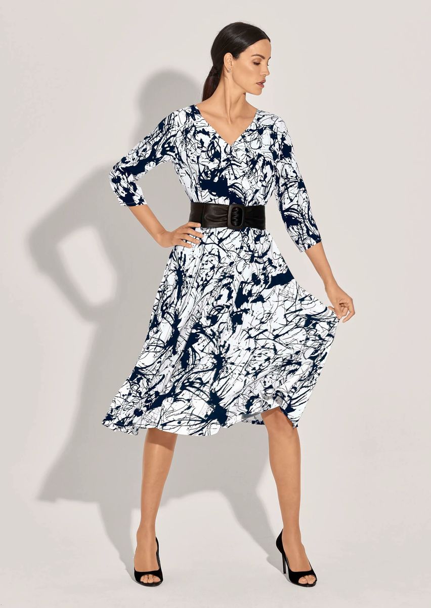 Midi-Kleid mit abstraktem Unikat-Druck