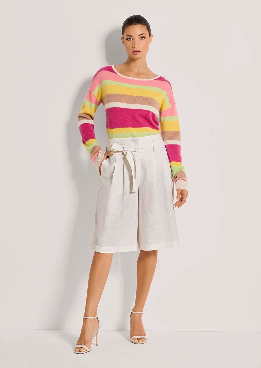 High-Waist-Bermudas aus Leinen mit Bundfalten