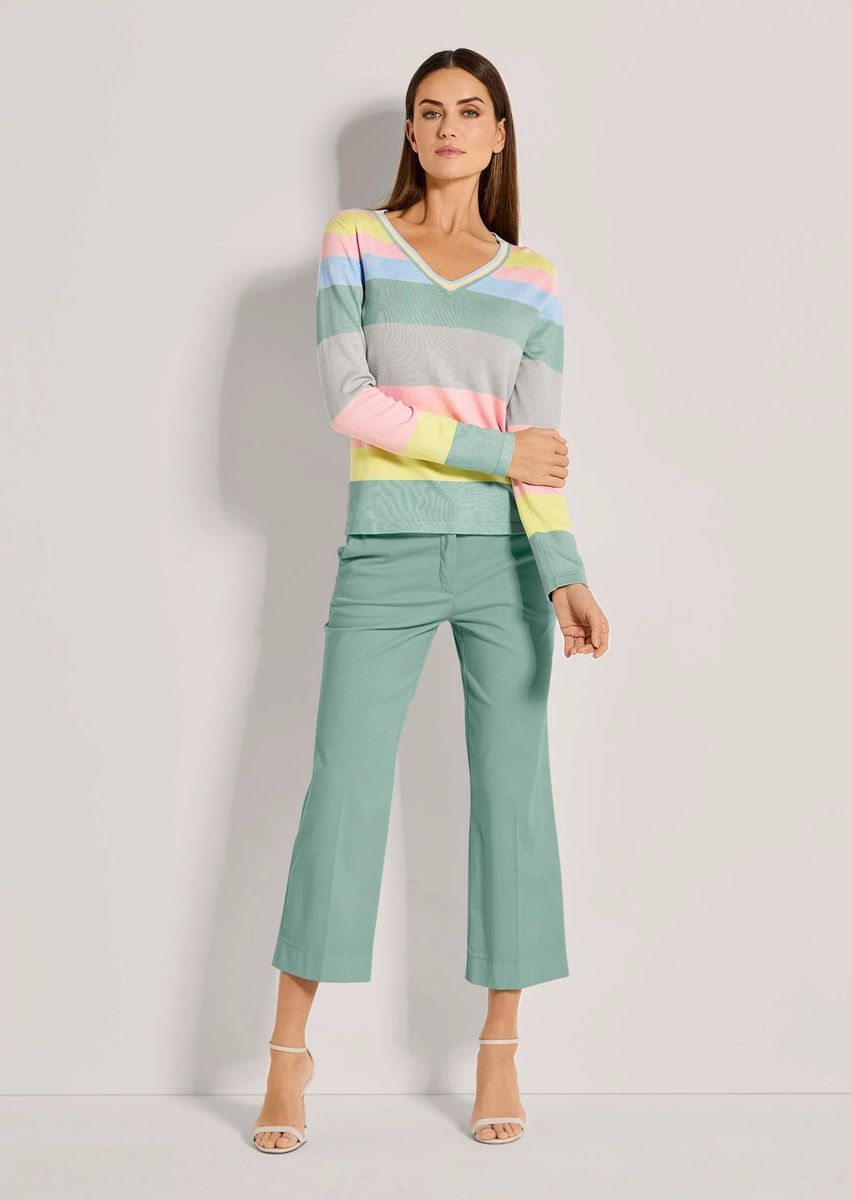 V-Ausschnitt Pullover mit Pastell-Blockstreifen