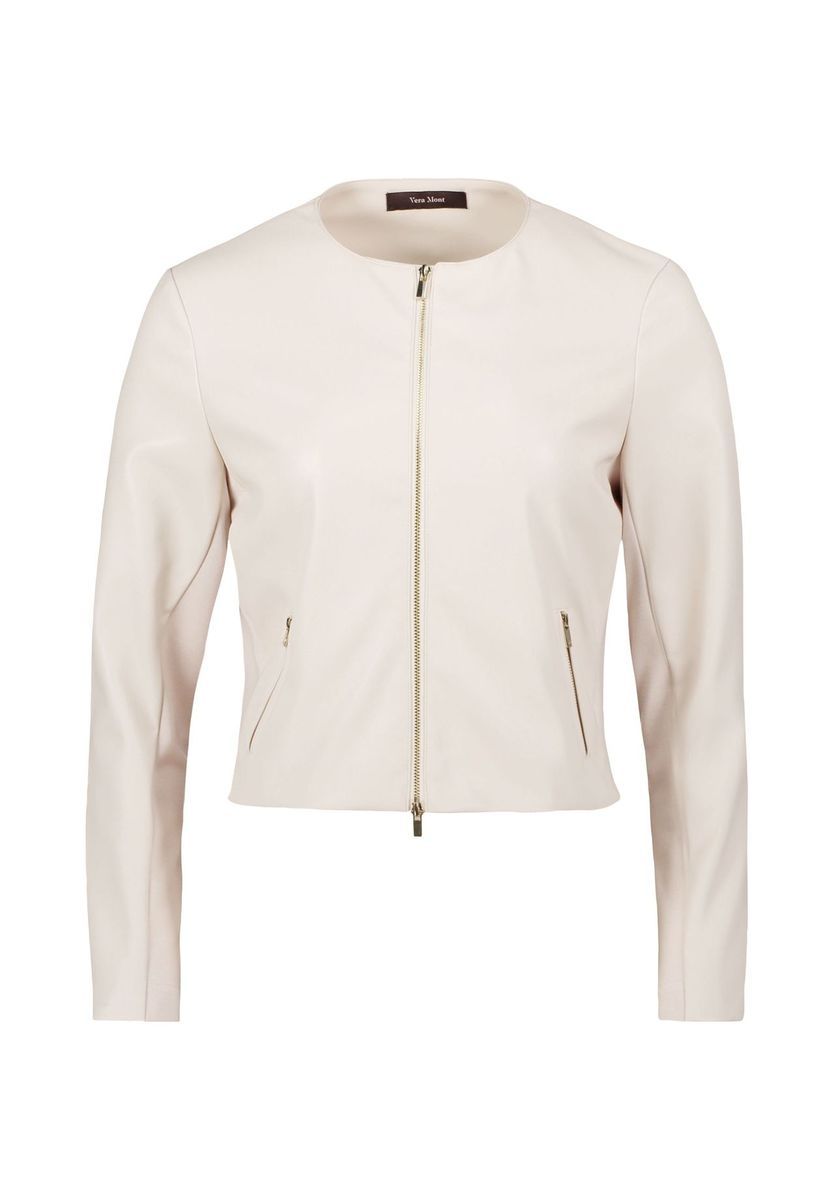 Jacke aus Lederimitat mit Rundhalsausschnitt
