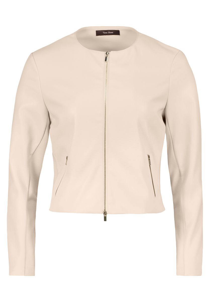 Jacke aus Lederimitat mit Rundhalsausschnitt