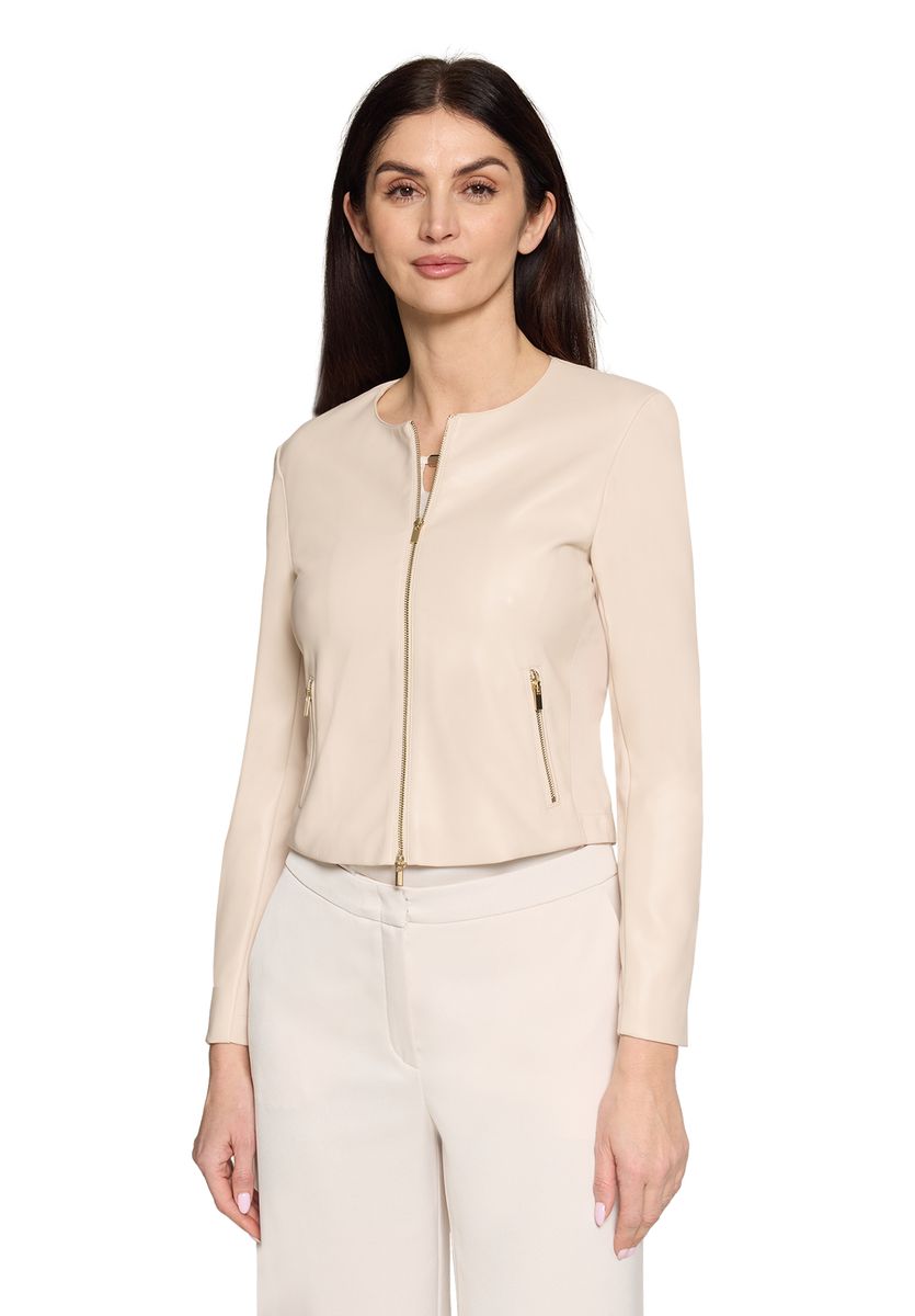 Jacke aus Lederimitat mit Rundhalsausschnitt