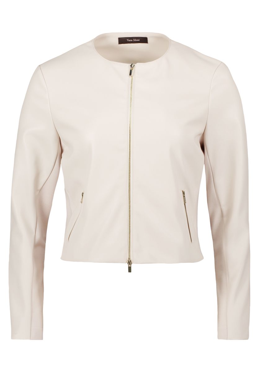 Jacke aus Lederimitat mit Rundhalsausschnitt