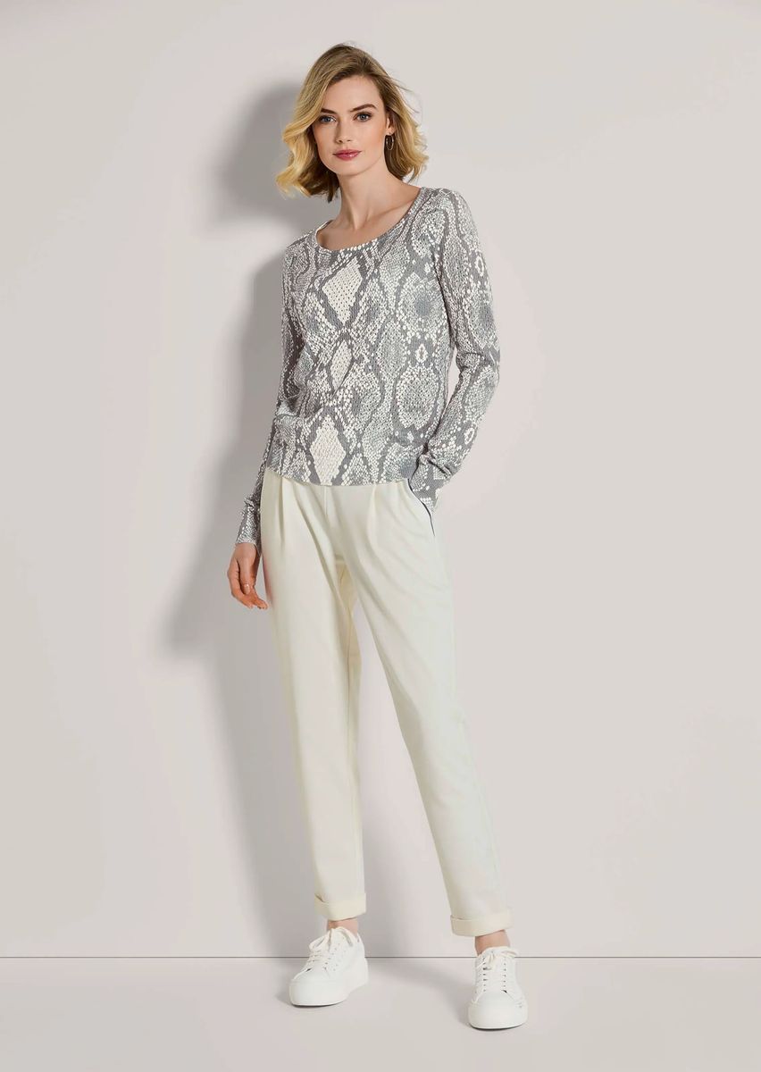 Schlangen-Print Ajour-Strickpullover