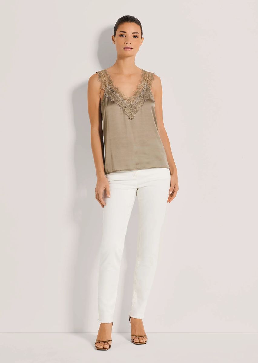 Satin-Camisole mit Spitzenbesatz