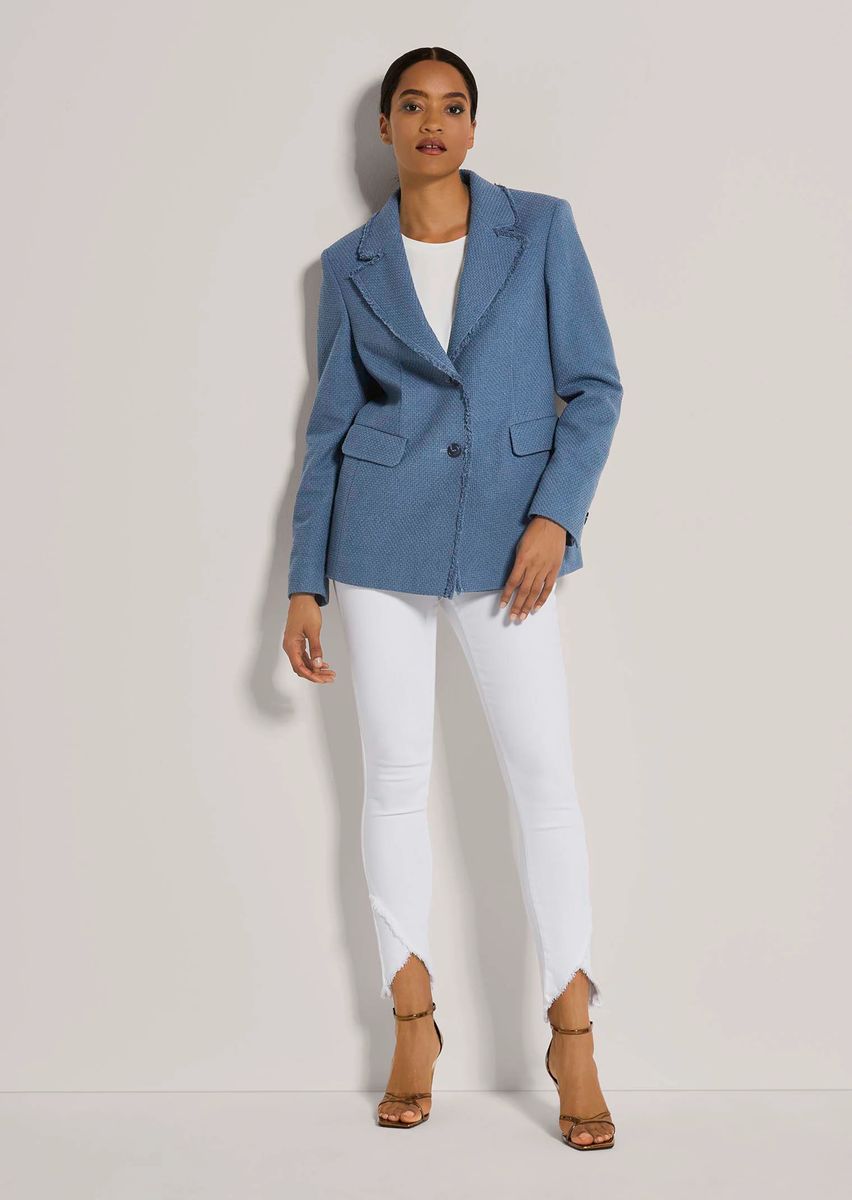 Strukturierter Longblazer mit Fransenkante