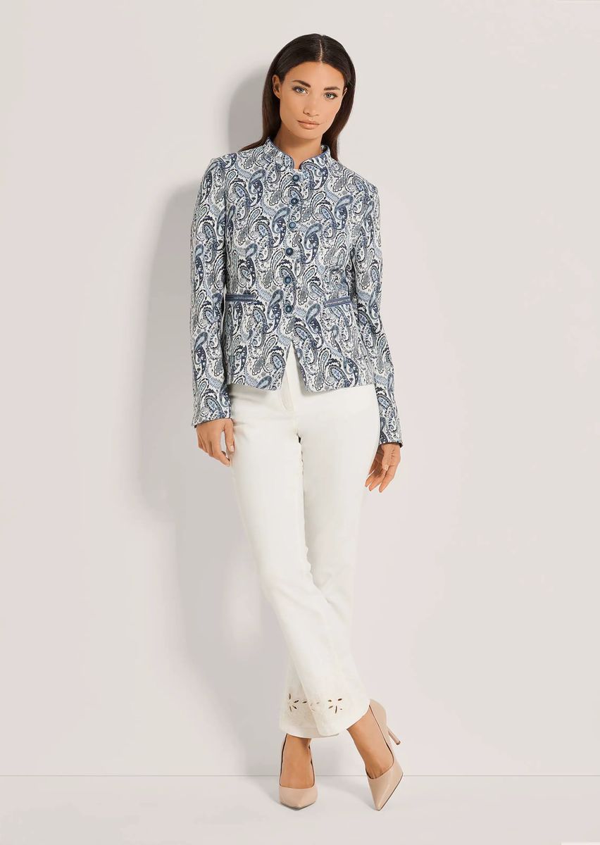 Taillierter Paisley-Jacquard-Blazer mit Stehkragen
