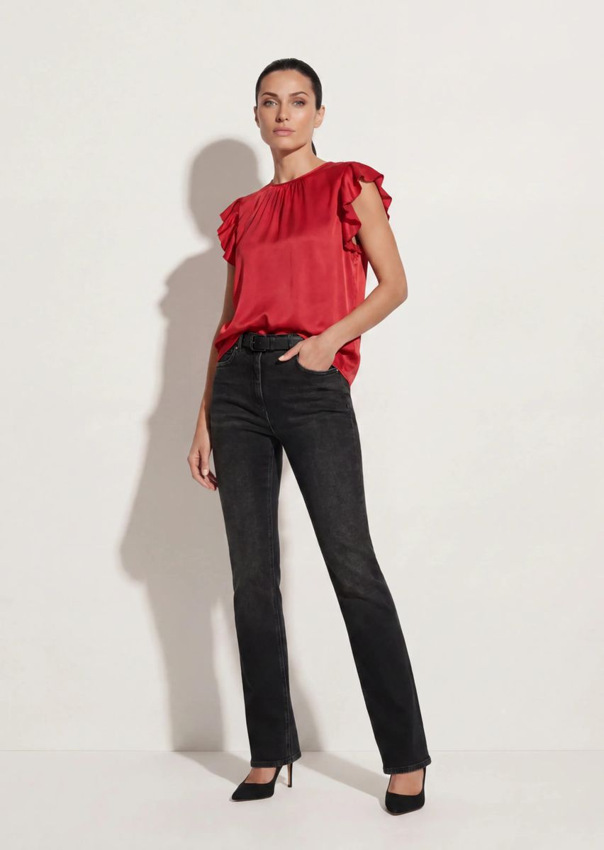 Satinbluse mit Volant-Ärmeln