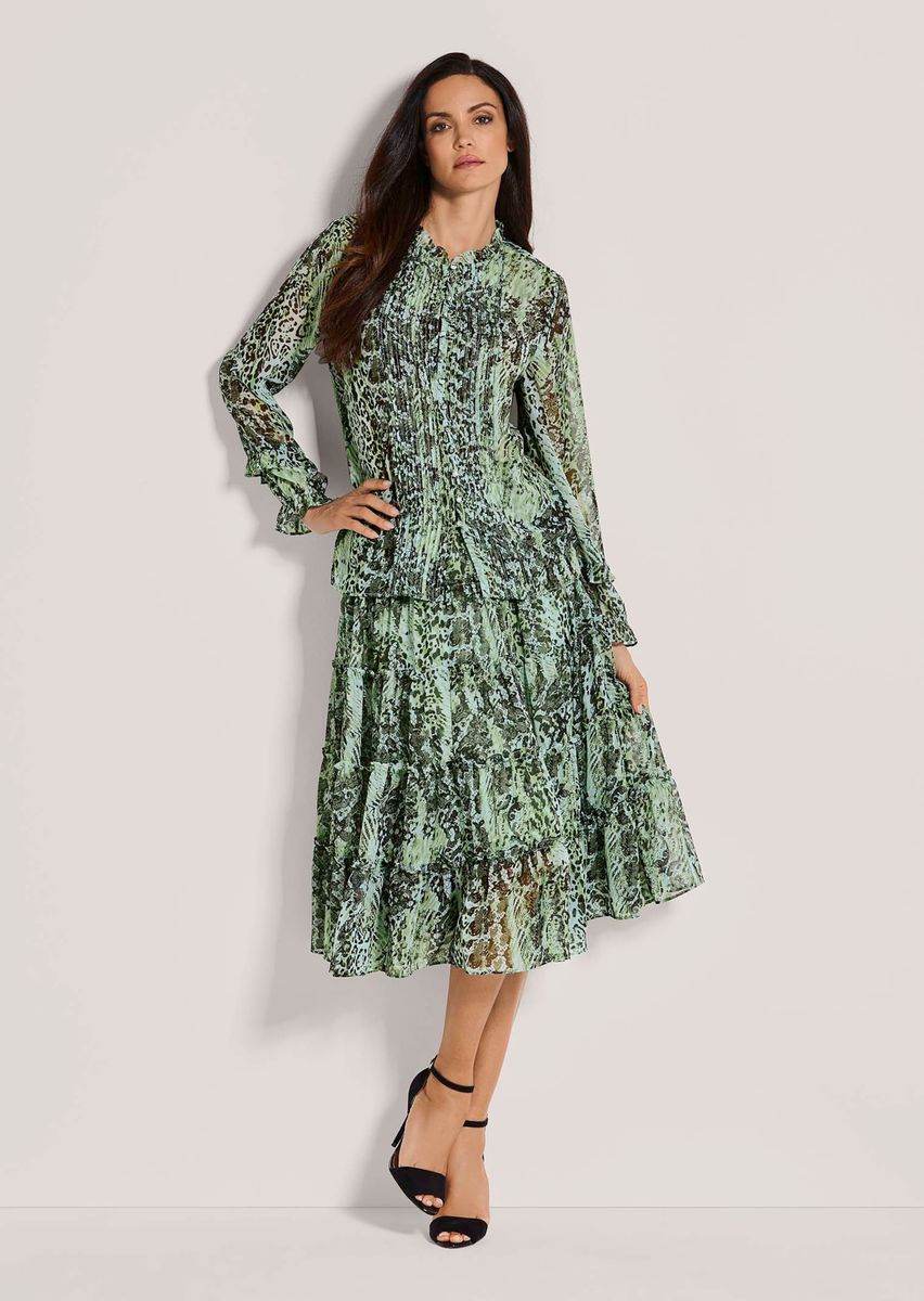 Chiffonbluse mit Schlangenprint und Rüschen