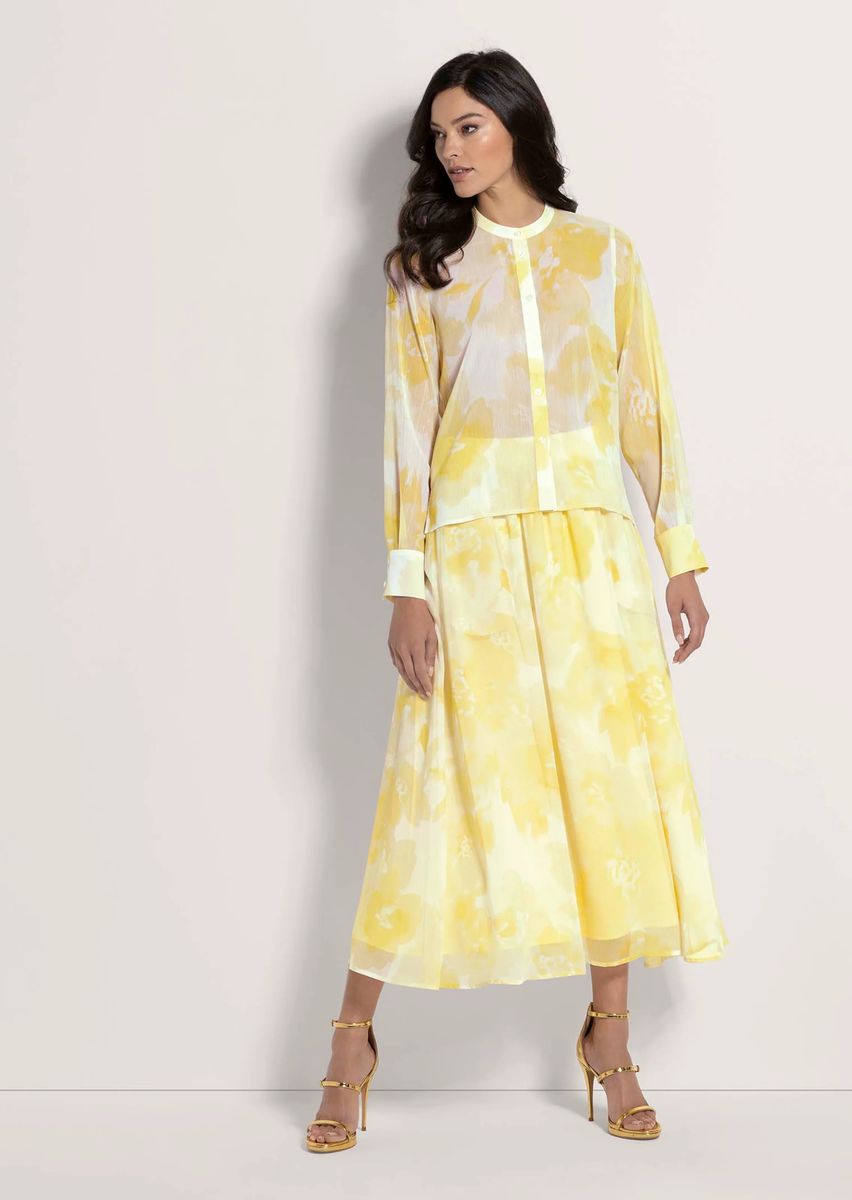 Bluse mit Aquarell-Blumendruck