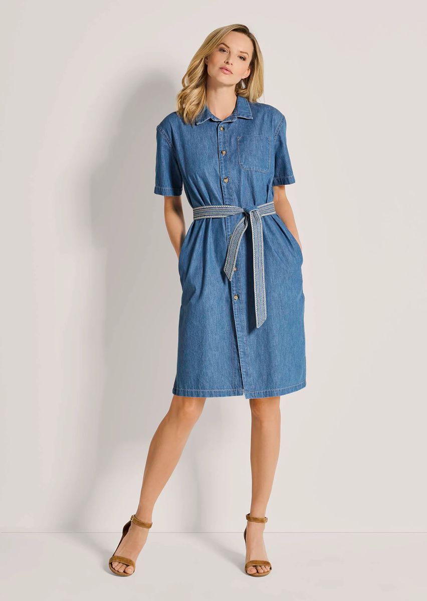 Kurzärmeliges Denim-Hemdblusenkleid
