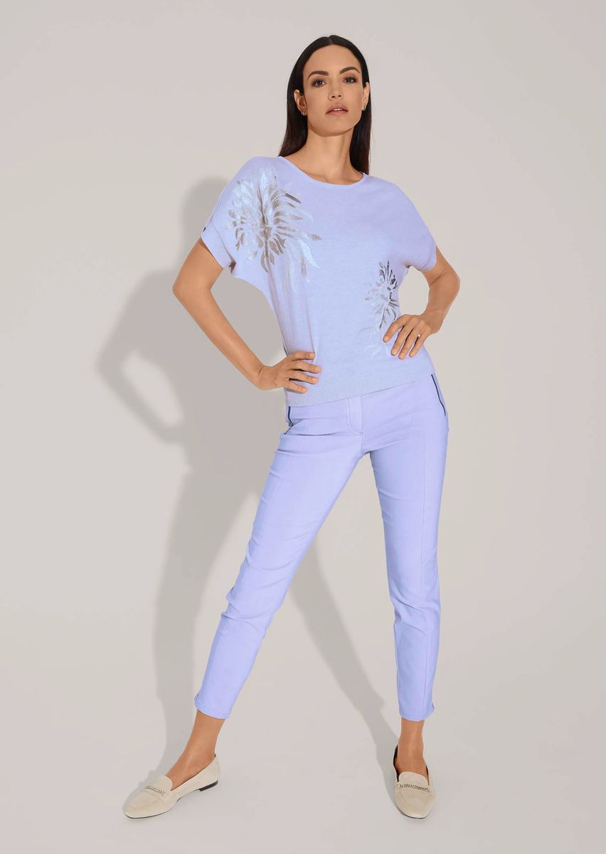 Kurzarm-Pullover mit floralem Folienprint