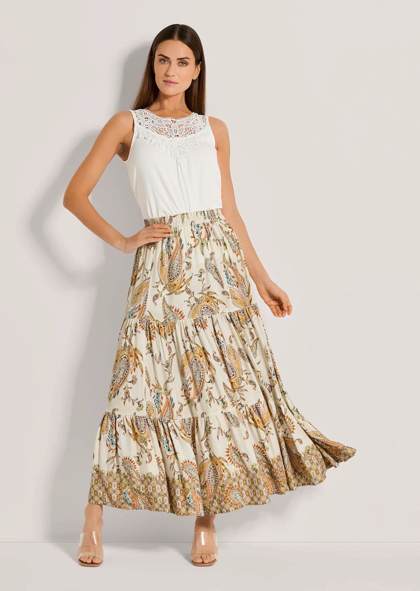 Gestufter Maxi-Rock mit Paisley-Muster
