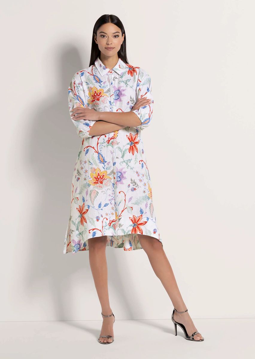 Gemustertes Hemdblusenkleid aus Leinen