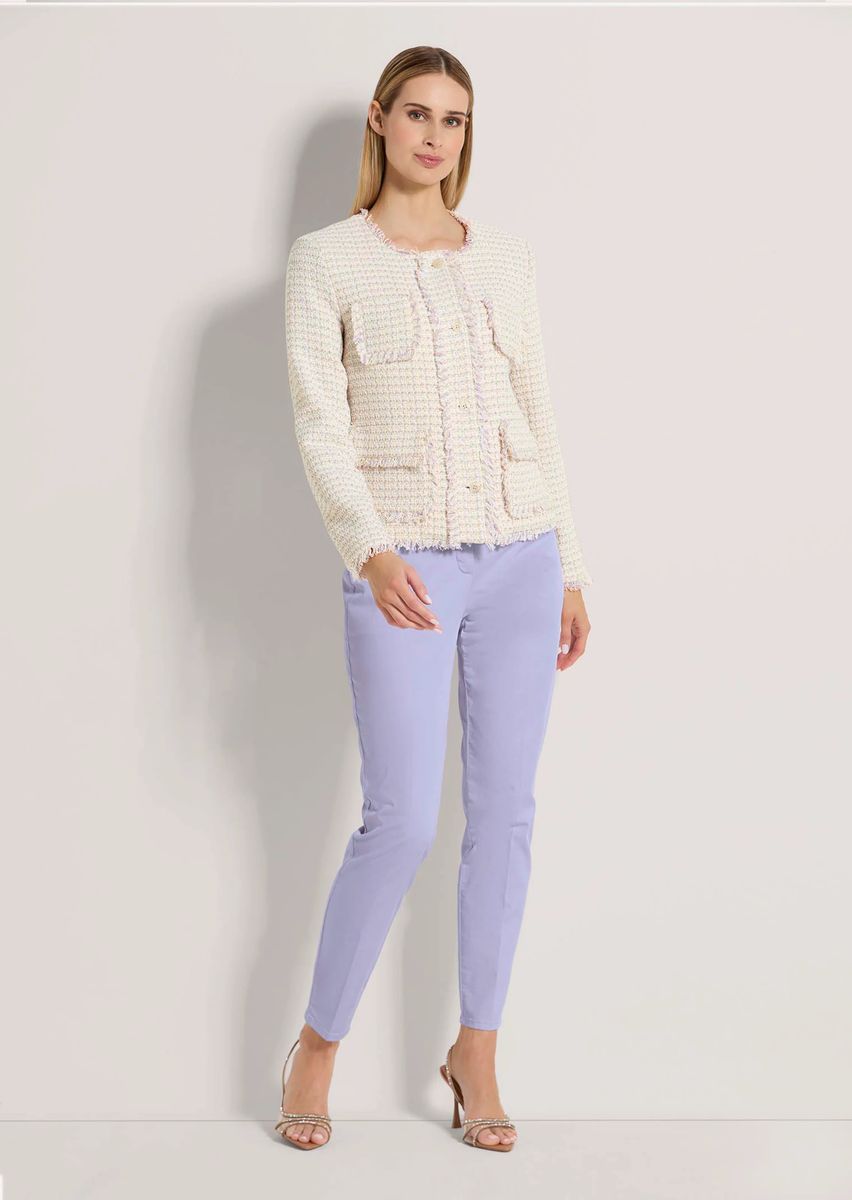 Bouclé-Jacke mit Fransen und Goldknöpfen