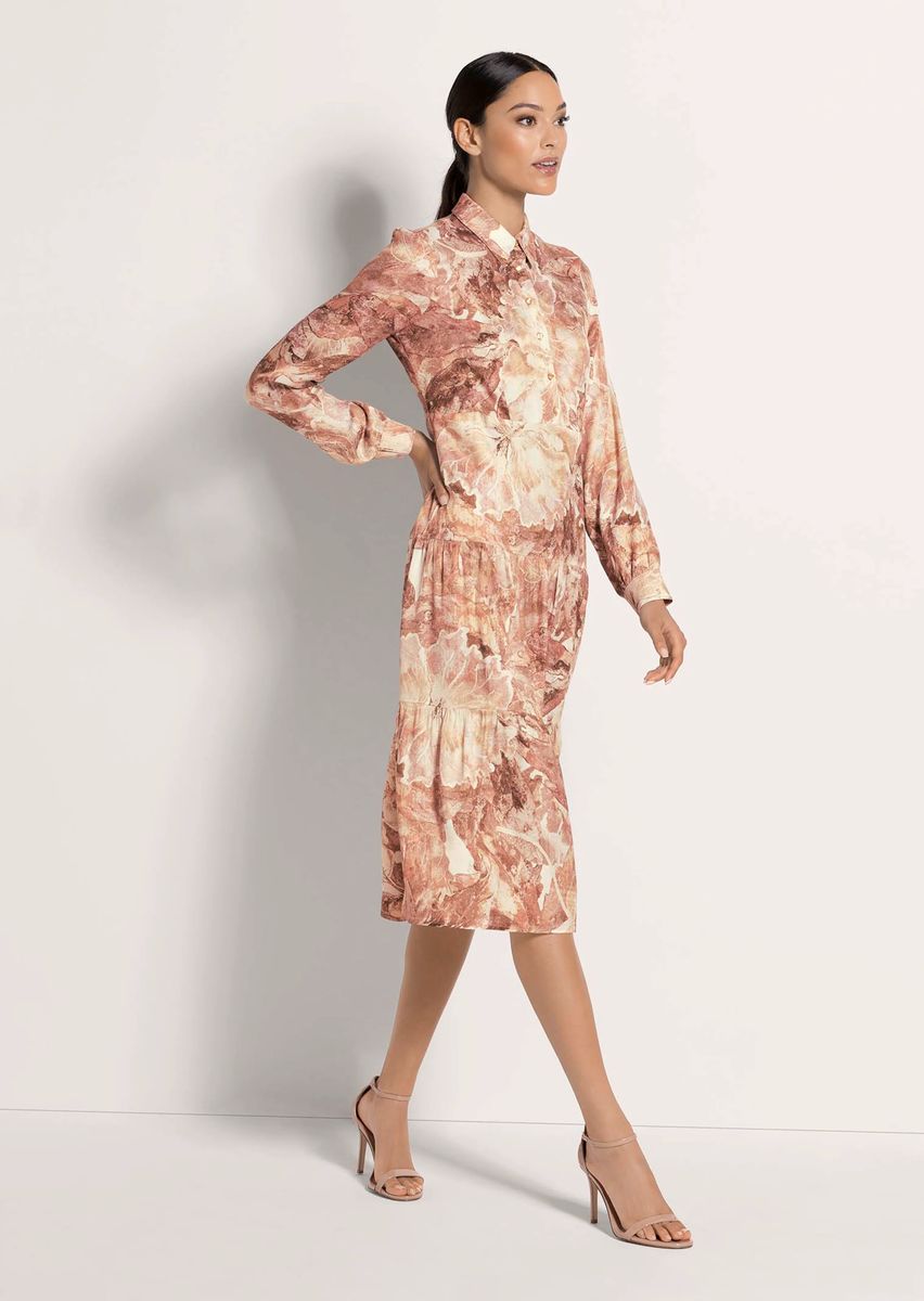 Fließendes Stufen-Hemdblusenkleid mit Blumenmuster