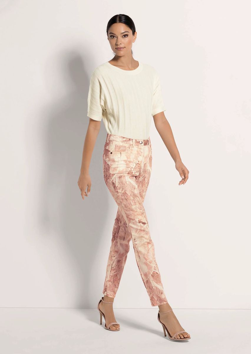 Schmale Five-Pocket-Hose mit Marmor-Print