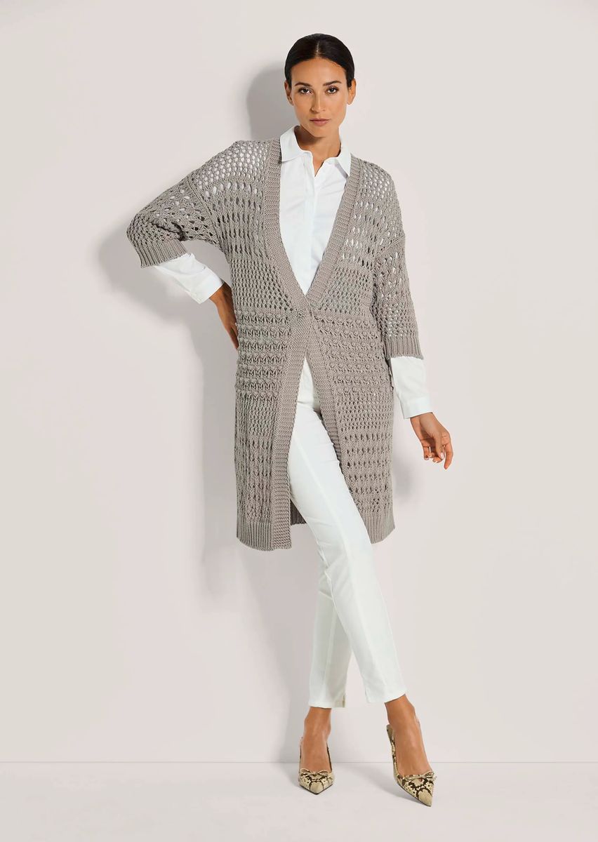 Lange Strickjacke mit Ajour-Muster