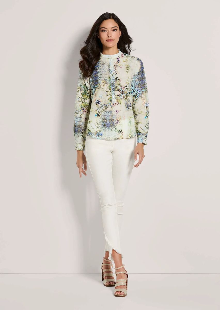 Bedruckte Tunika-Bluse mit Stehkragen